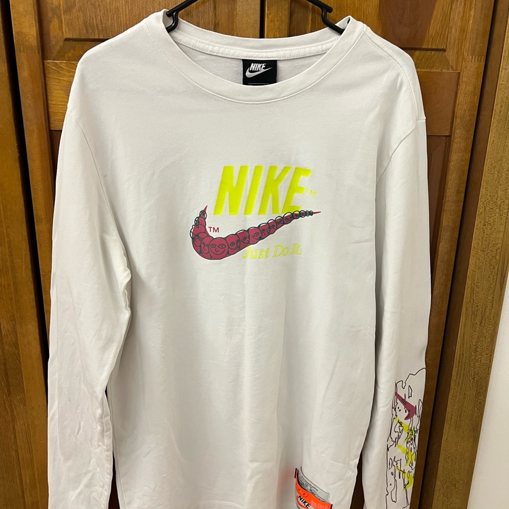 Nike White and Yellow Long Sleeve Tee with Swoosh